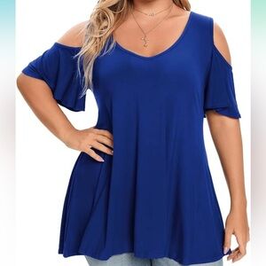 NWT V NECK COLD SHOULDER TUNIC TOP ROYAL BLUE